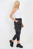 Plus Size Italian Drawstring Camo Side Pockets Cargo Trousers For Women  - Dropwear