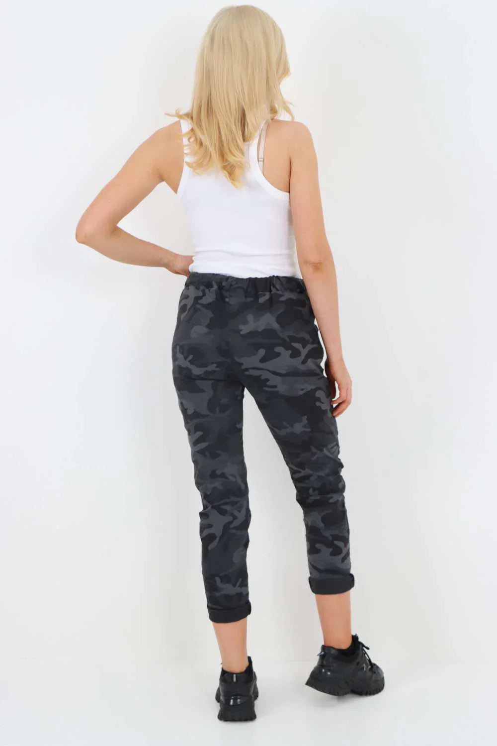 Plus Size Italian Drawstring Camo Side Pockets Trousers For Women  - Dropwear