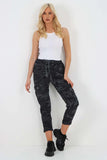 Plus Size Italian Drawstring Camo Side Pockets Cargo Trousers For Women  - Dropwear