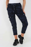 Plus Size Italian Drawstring Camo Side Pockets Cargo Trousers For Women  - Dropwear