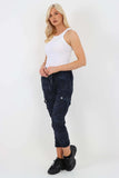 Plus Size Italian Drawstring Camo Side Pockets Cargo Trousers For Women  - Dropwear