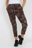 Plus Size Italian Drawstring Camo Side Pockets Cargo Trousers For Women  - Dropwear