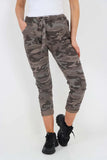 Plus Size Italian Drawstring Camo Side Pockets Trousers For Women  - Dropwear