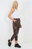 Plus Size Italian Drawstring Camo Side Pockets Cargo Trousers For Women  - Dropwear