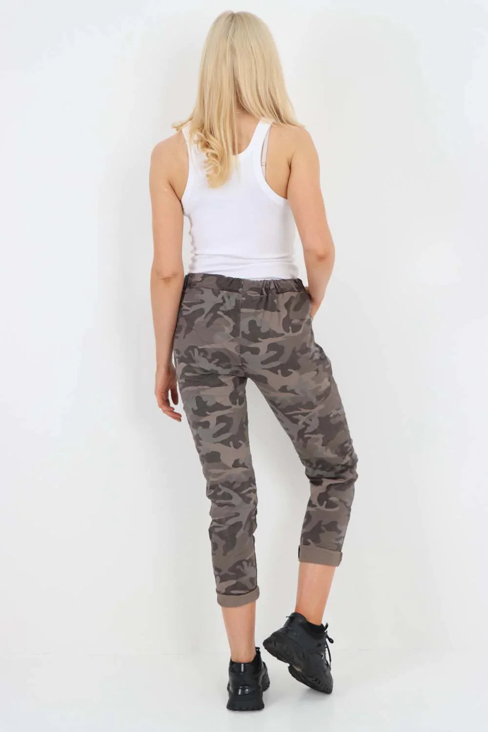 Plus Size Italian Drawstring Camo Side Pockets Trousers For Women  - Dropwear