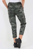 Plus Size Italian Drawstring Camo Side Pockets Cargo Trousers For Women  - Dropwear
