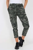 White Plus Size Italian Drawstring Camo Side Pockets Cargo Trousers For Women 22 - Dropwear