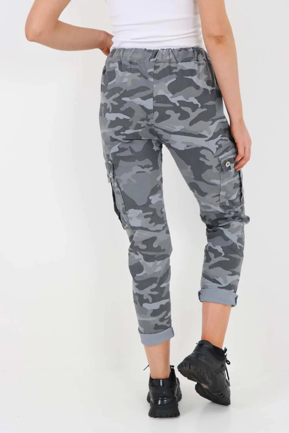 Pink Plus Size Italian Drawstring Camo Side Pockets Cargo Trousers For Women 20 - Dropwear