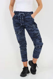 Plus Size Italian Drawstring Camo Side Pockets Trousers For Women  - Dropwear