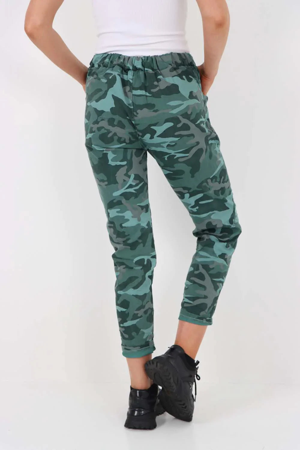 Plus Size Italian Drawstring Camo Side Pockets Trousers For Women  - Dropwear