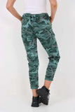 Plus Size Italian Drawstring Camo Side Pockets Trousers For Women  - Dropwear