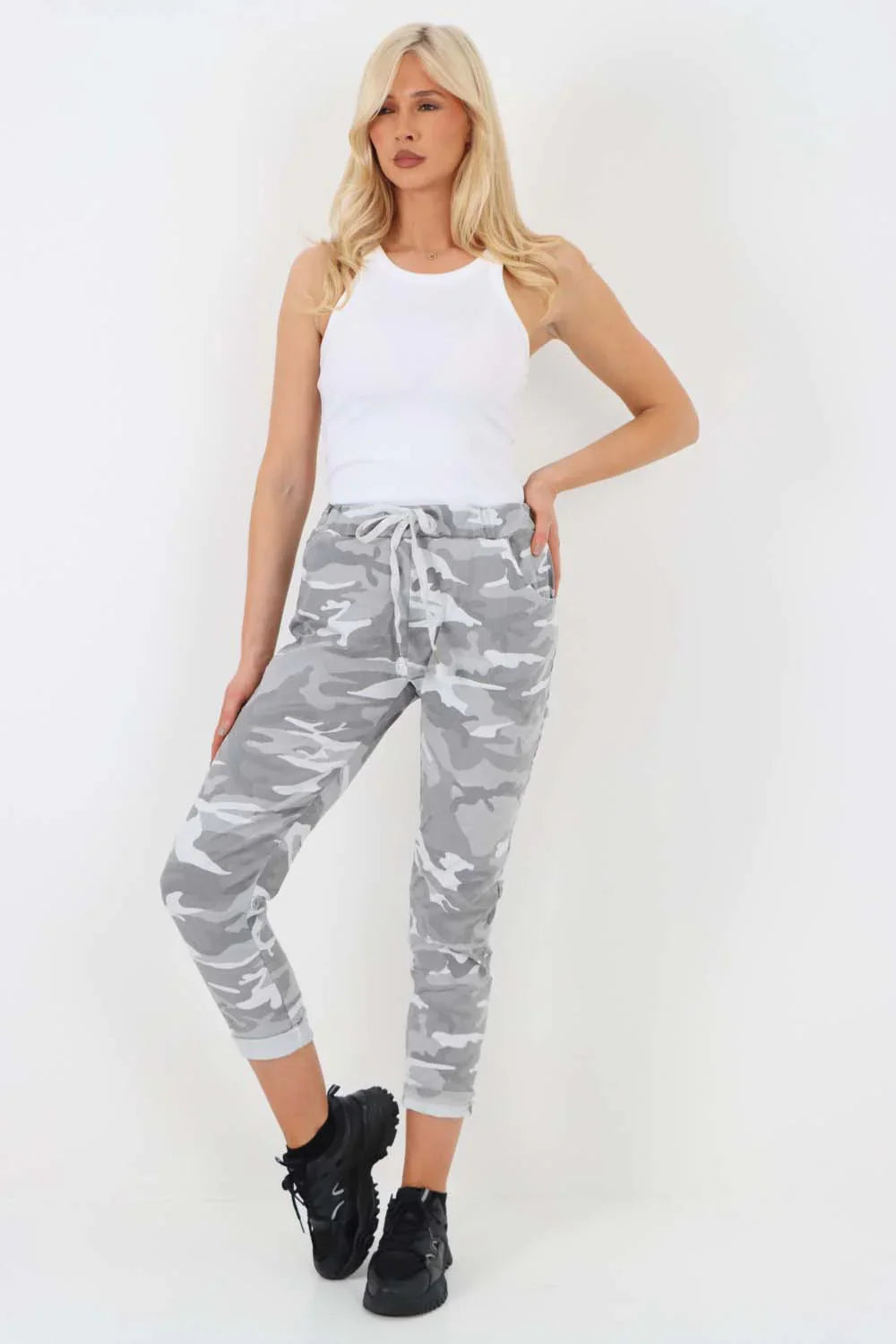 Pink Plus Size Italian Drawstring Camo Side Pockets Trousers For Women 20 - Dropwear