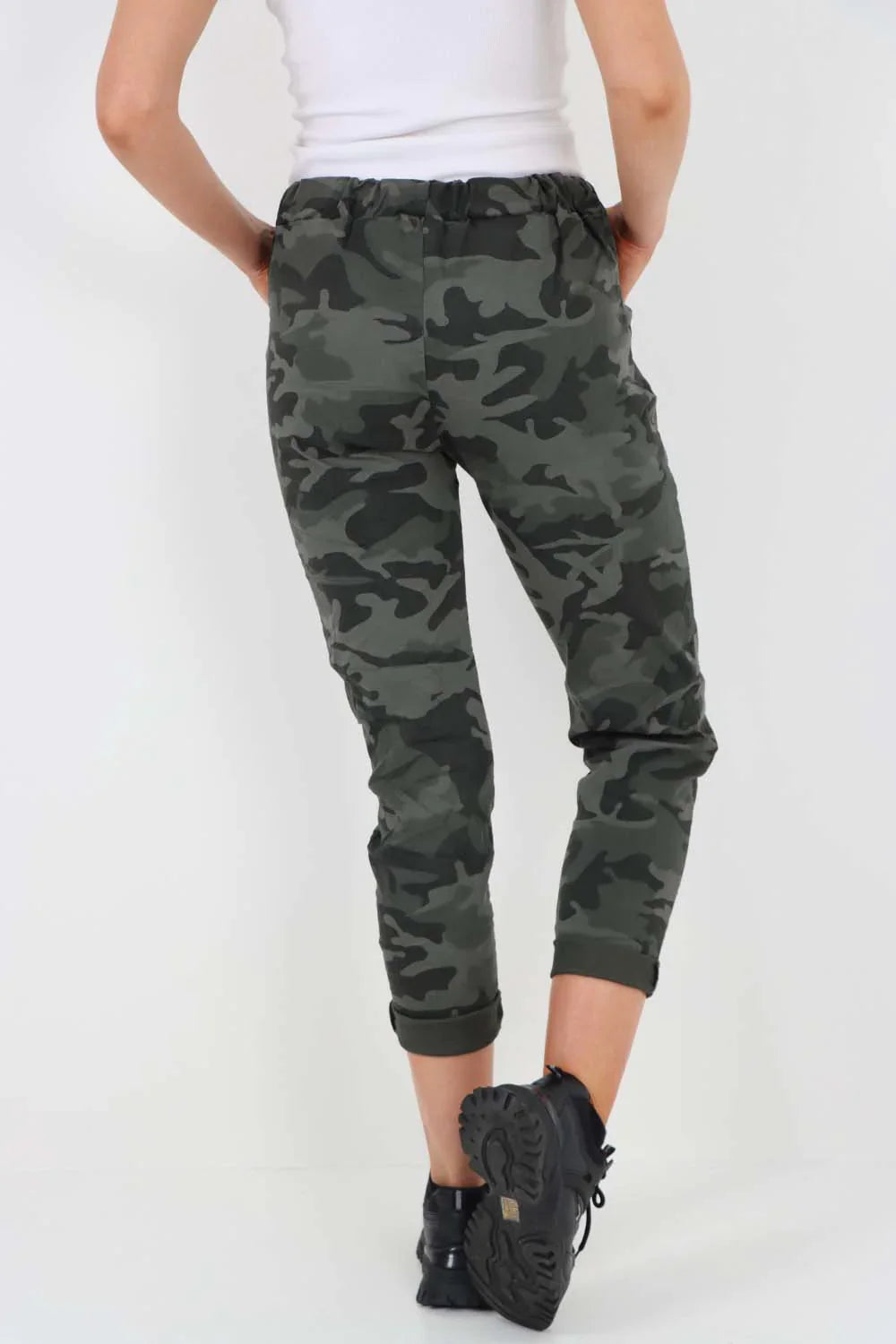 Pink Plus Size Italian Drawstring Camo Side Pockets Trousers For Women 18 - Dropwear