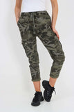 Mustard Plus Size Italian Drawstring Camo Side Pockets Cargo Trousers For Women 22 - Dropwear