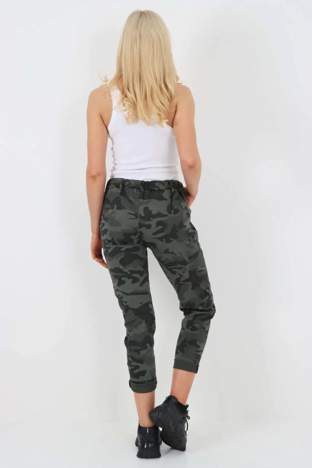 Navy Blue Plus Size Italian Drawstring Camo Side Pockets Trousers For Women 20 - Dropwear