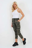 Mustard Plus Size Italian Drawstring Camo Side Pockets Cargo Trousers For Women 16 - Dropwear