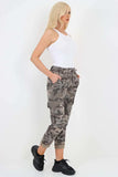 Mocha Plus Size Italian Drawstring Camo Side Pockets Cargo Trousers For Women 16 - Dropwear