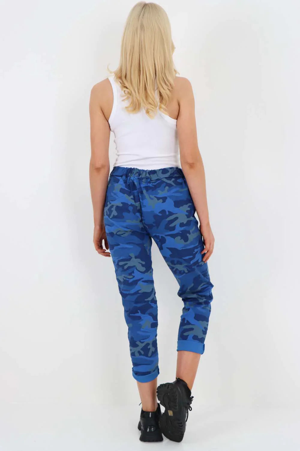 Khaki Plus Size Italian Drawstring Camo Side Pockets Trousers For Women 18 - Dropwear