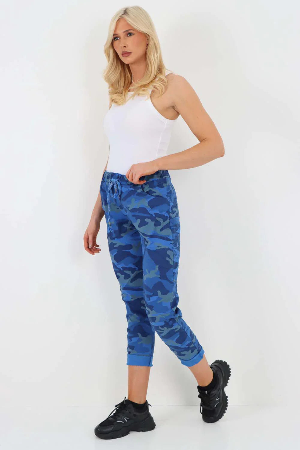 Grey Plus Size Italian Drawstring Camo Side Pockets Trousers For Women 20 - Dropwear