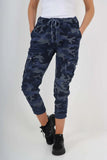 Charcoal Plus Size Italian Drawstring Camo Side Pockets Cargo Trousers For Women 16 - Dropwear