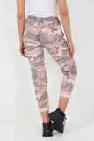Grey Plus Size Italian Drawstring Camo Side Pockets Trousers For Women 16 - Dropwear