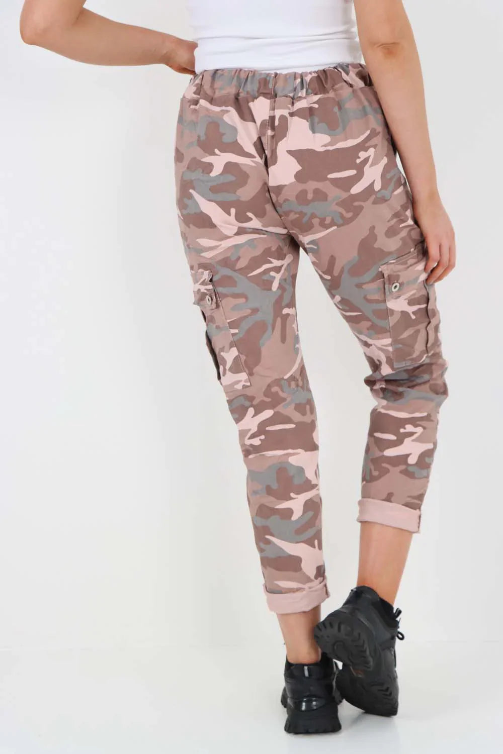 Blue Plus Size Italian Drawstring Camo Side Pockets Cargo Trousers For Women 22 - Dropwear
