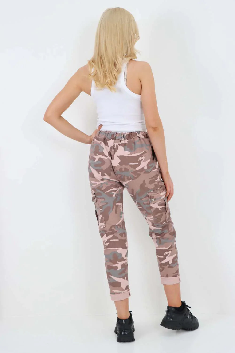 Blue Plus Size Italian Drawstring Camo Side Pockets Cargo Trousers For Women 16 - Dropwear
