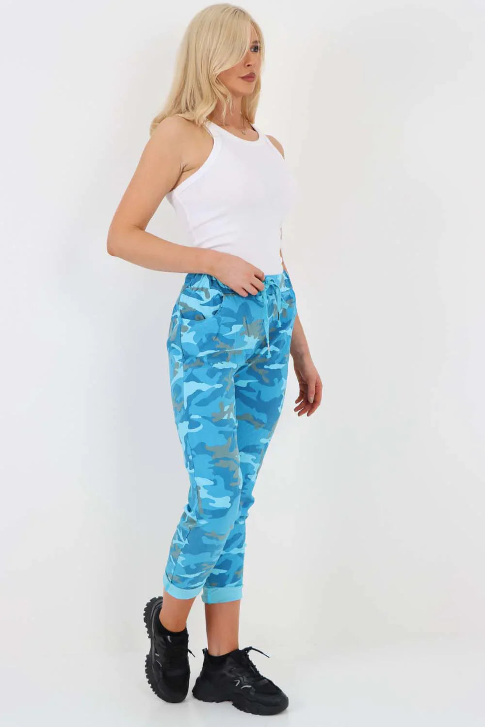 Brown Plus Size Italian Drawstring Camo Side Pockets Trousers For Women 22 - Dropwear