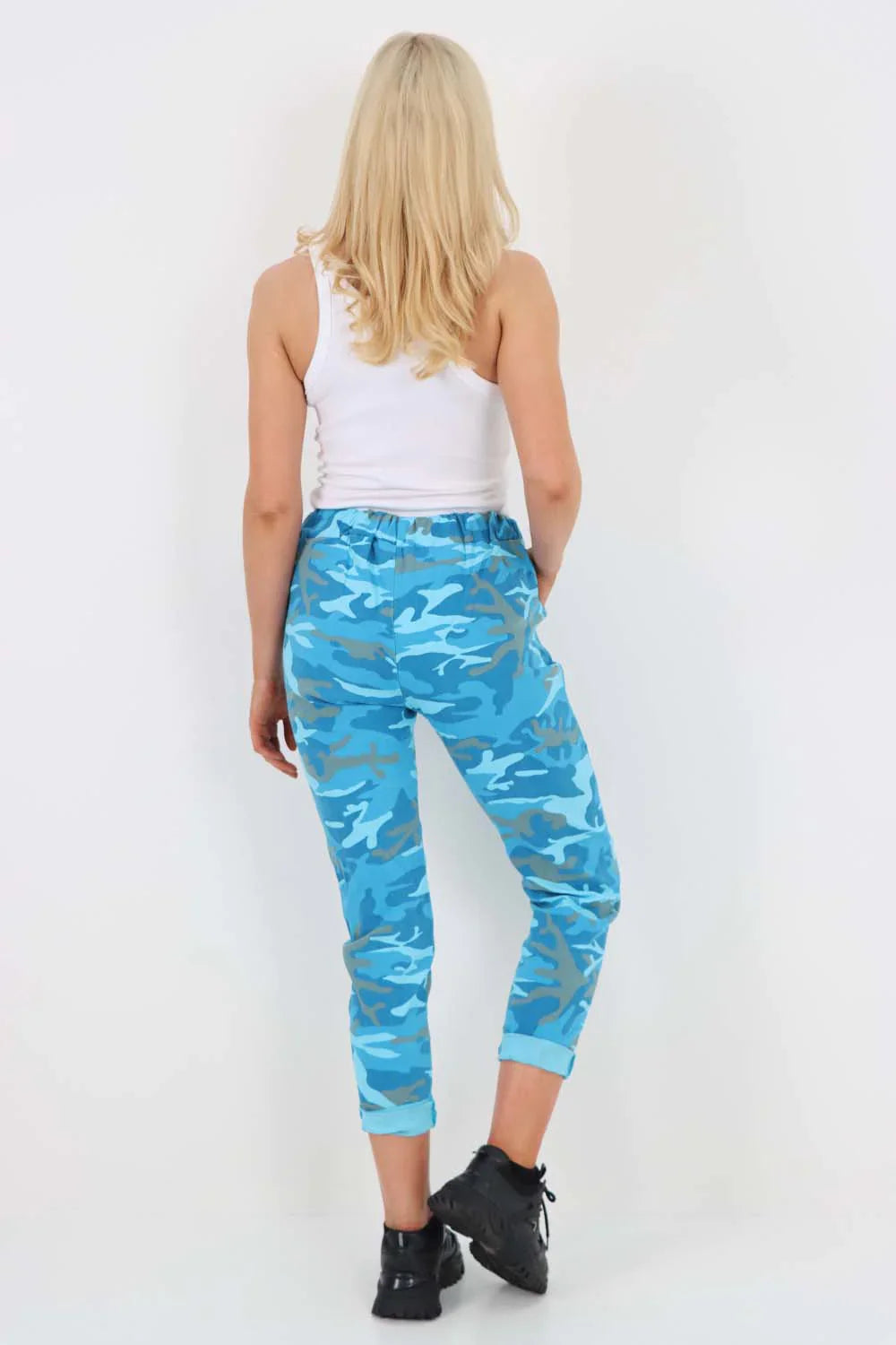 Brown Plus Size Italian Drawstring Camo Side Pockets Trousers For Women 20 - Dropwear
