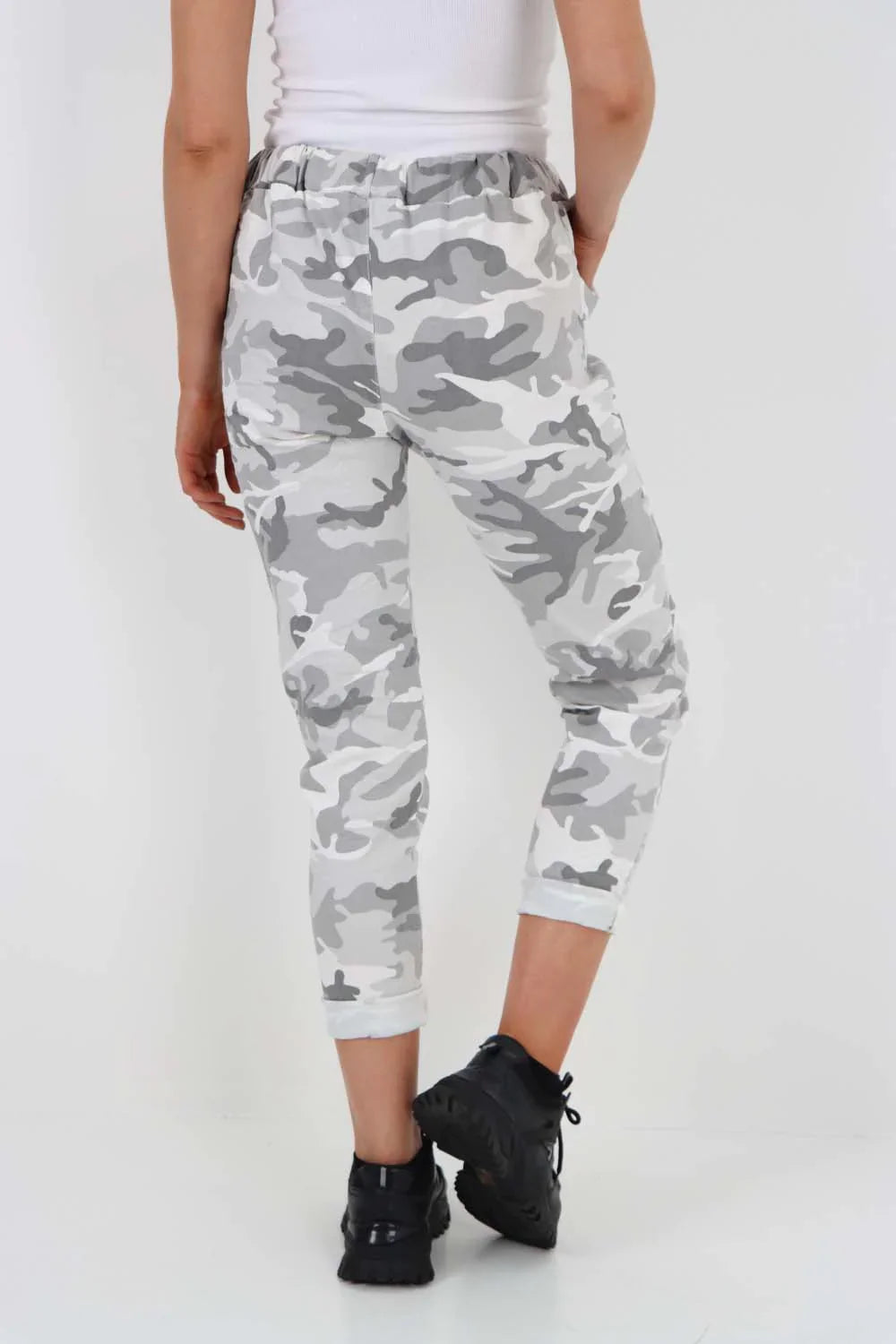Blue Plus Size Italian Drawstring Camo Side Pockets Trousers For Women 22 - Dropwear