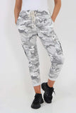Black Plus Size Italian Drawstring Camo Side Pockets Cargo Trousers For Women 16 - Dropwear