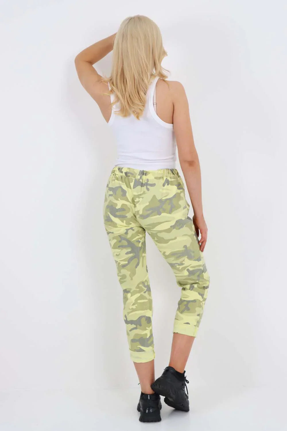 Beige Plus Size Italian Drawstring Camo Side Pockets Trousers For Women 20 - Dropwear