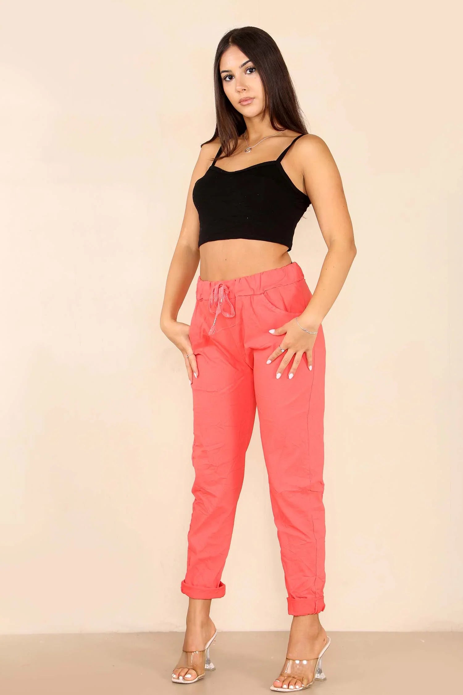 Chocolate Italian Glitter Drawstring Waistband Magic Pants For Women 10 - Dropwear