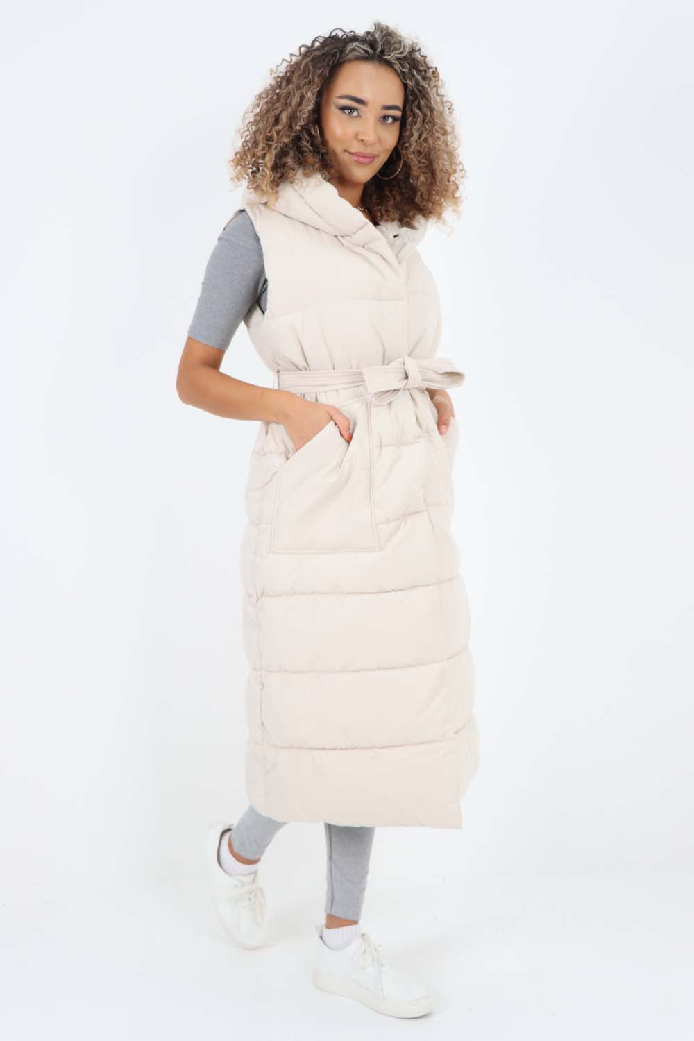 Italian Belted Hooded Long Gilet For Women  - Dropwear