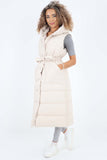 Italian Belted Hooded Long Gilet For Women  - Dropwear
