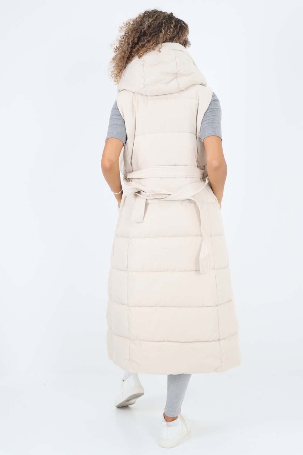 Italian Belted Hooded Long Gilet For Women  - Dropwear