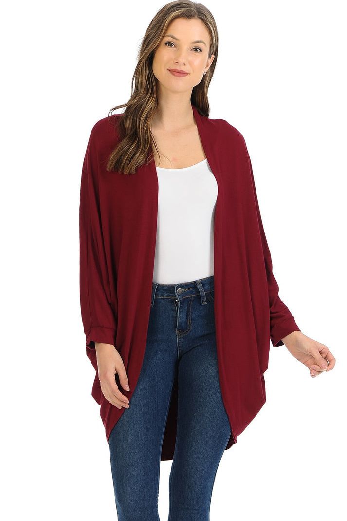 Wine Plus Size Batwing Long Open Cardigan Top For Women 16-18 - Dropwear