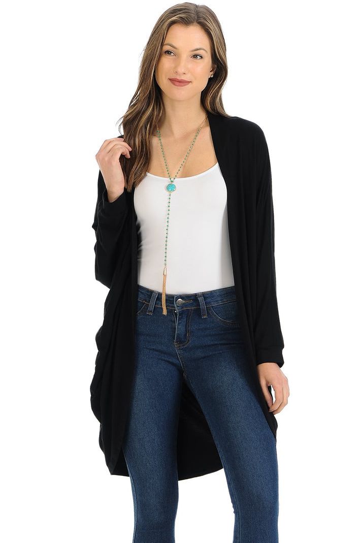 Black Plus Size Batwing Long Open Cardigan Top For Women 16-18 - Dropwear