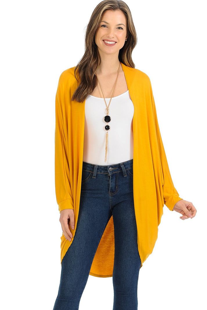 Mustard Plus Size Batwing Long Open Cardigan Top For Women 16-18 - Dropwear