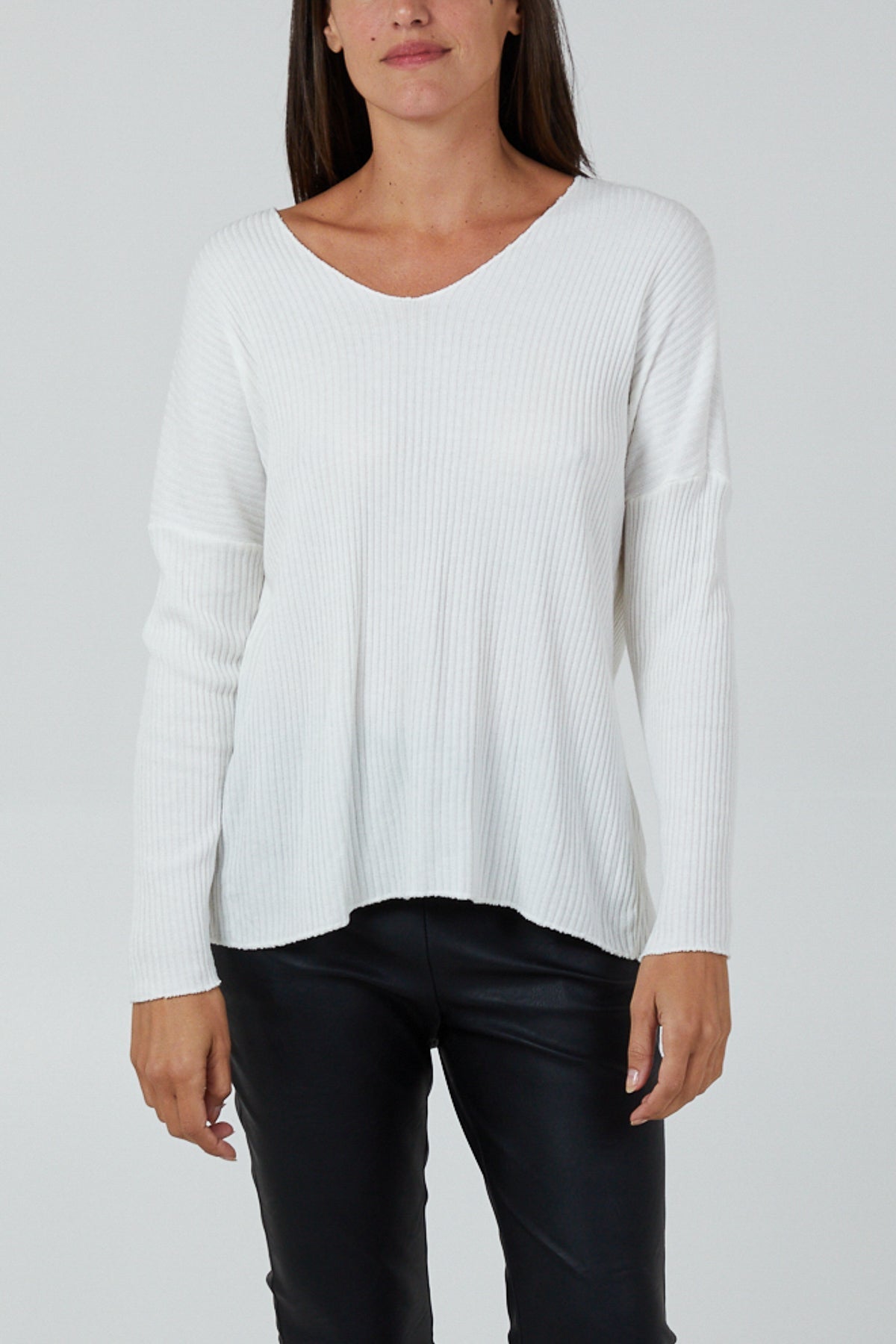 Wool Blend V-Neck Ribbed Fitted Jumper For Women  - Dropwear