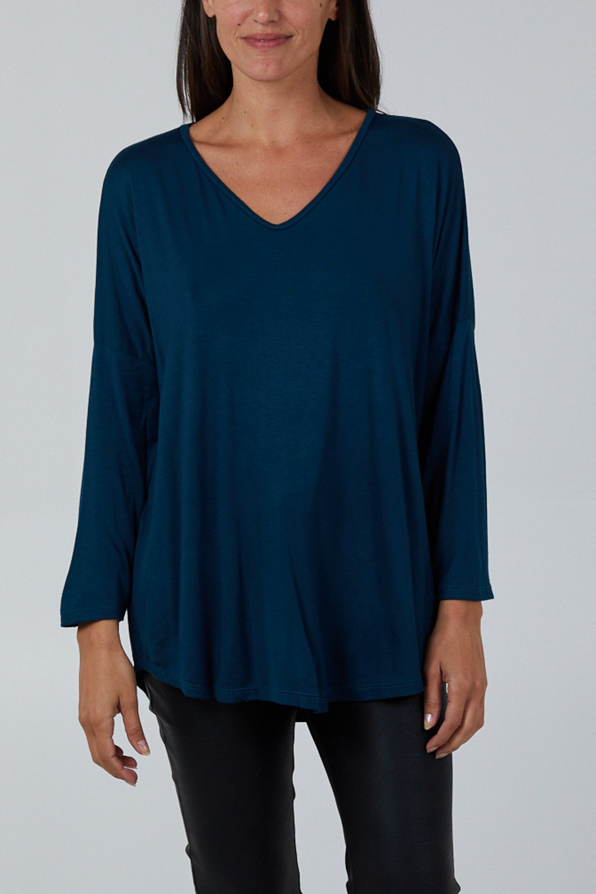 Chocolate High Low Curved Hem Long Sleeve Top For Women ONE SIZE - Dropwear