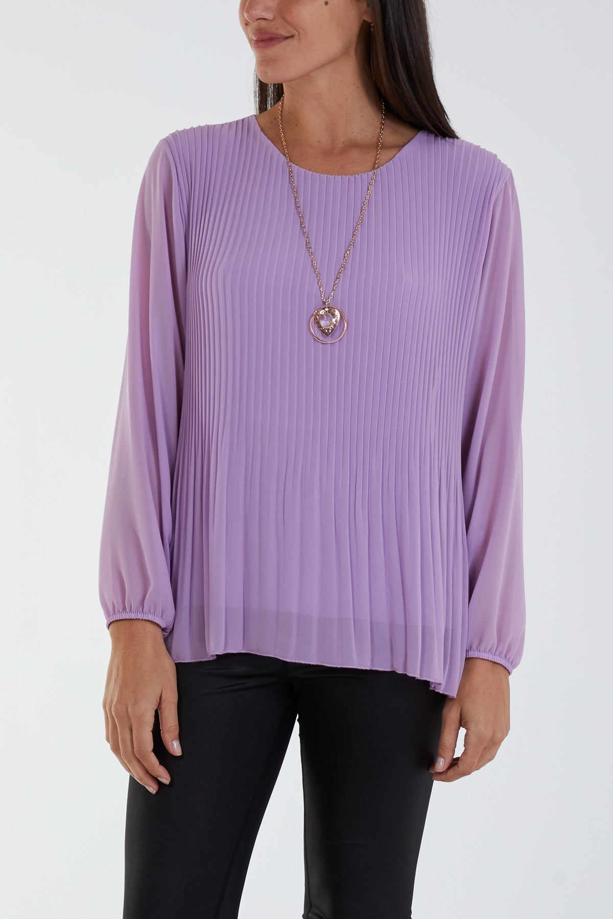 Pleated Long Sleeve Necklace Top For Women  - Dropwear