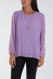 Pleated Long Sleeve Necklace Top For Women  - Dropwear