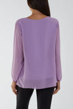 Pleated Long Sleeve Necklace Top For Women  - Dropwear