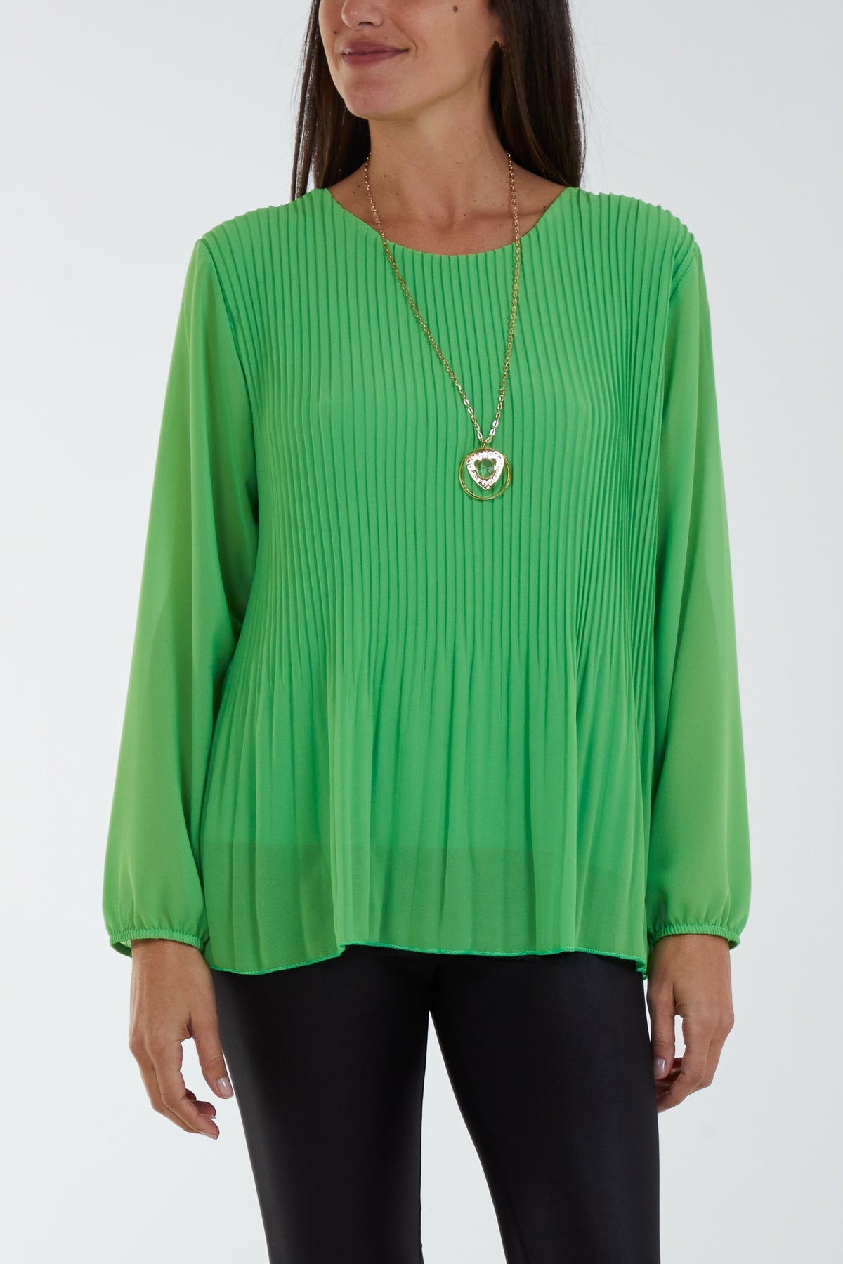 Pleated Long Sleeve Necklace Top For Women  - Dropwear