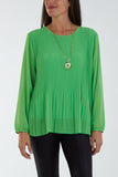 Pleated Long Sleeve Necklace Top For Women  - Dropwear