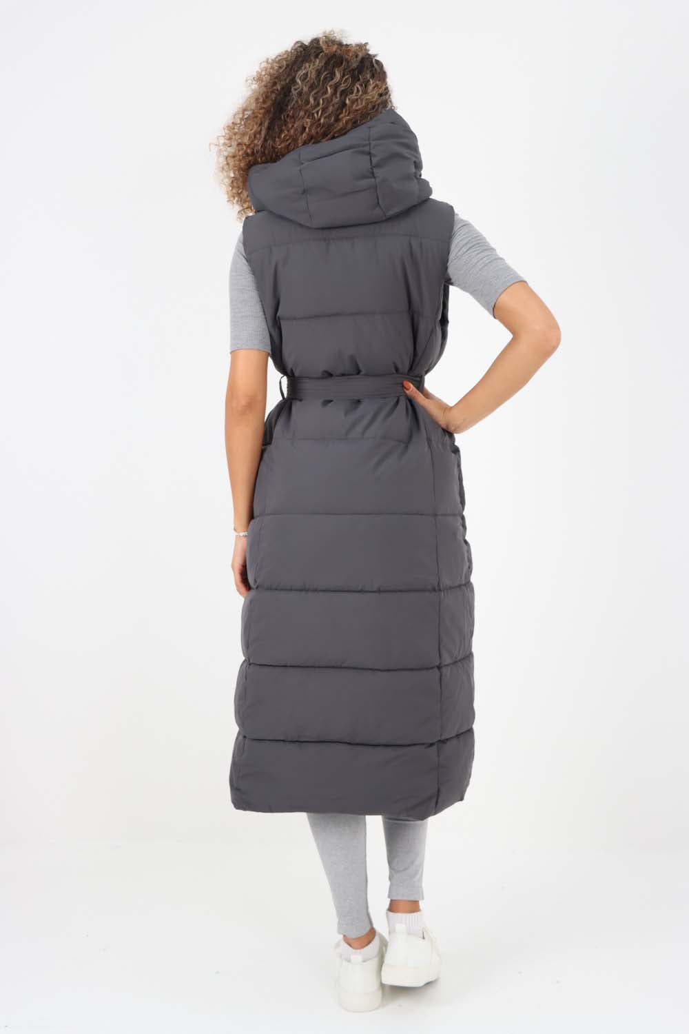 Italian Belted Hooded Long Gilet For Women  - Dropwear