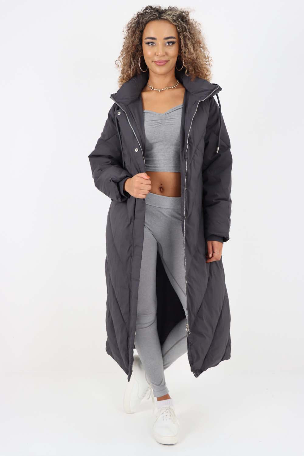 Italian Quilted Hooded Long Jacket Coat For Women  - Dropwear