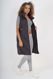 Italian Padded Pockets Hooded Zip up Long Gilet For Women  - Dropwear