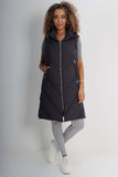 Italian Padded Pockets Hooded Zip up Long Gilet For Women  - Dropwear